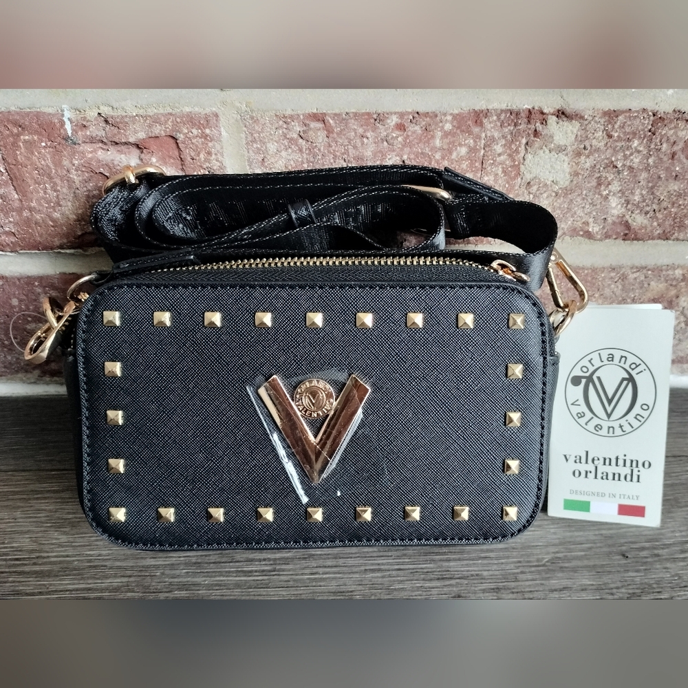 Valentino Orlandi Black Studded Crossbody Bag